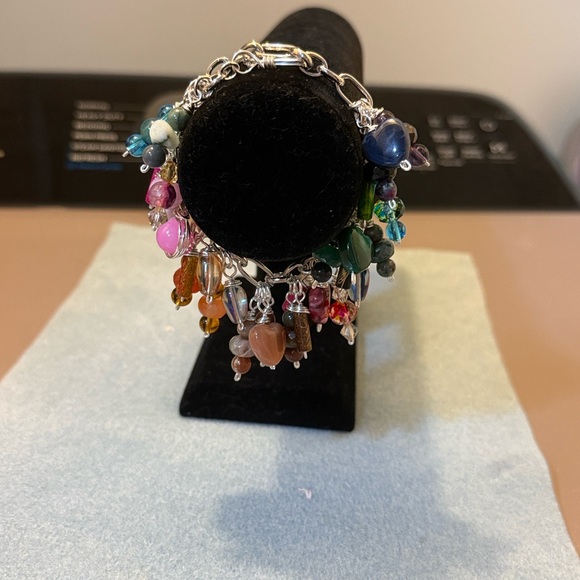 Aventurine,Agate,Tourmaline,Jasper,Heart Charm Bracelet with Drawbench beads - Picture 11 of 11